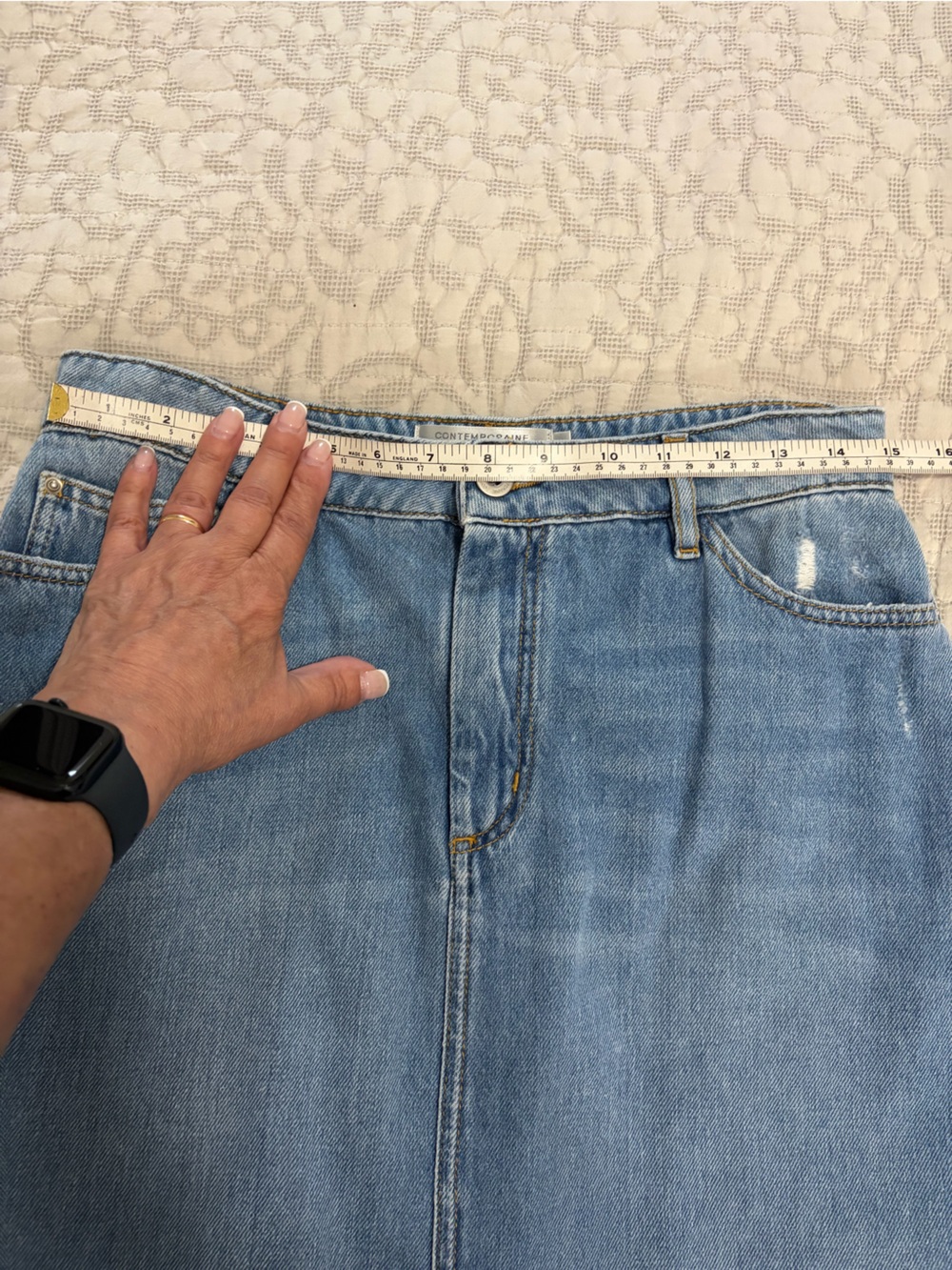 Contemporaine by Simons - Light Wash Organic Cotton Midi Denim Skirt - Size 6 - Picture 8 of 9
